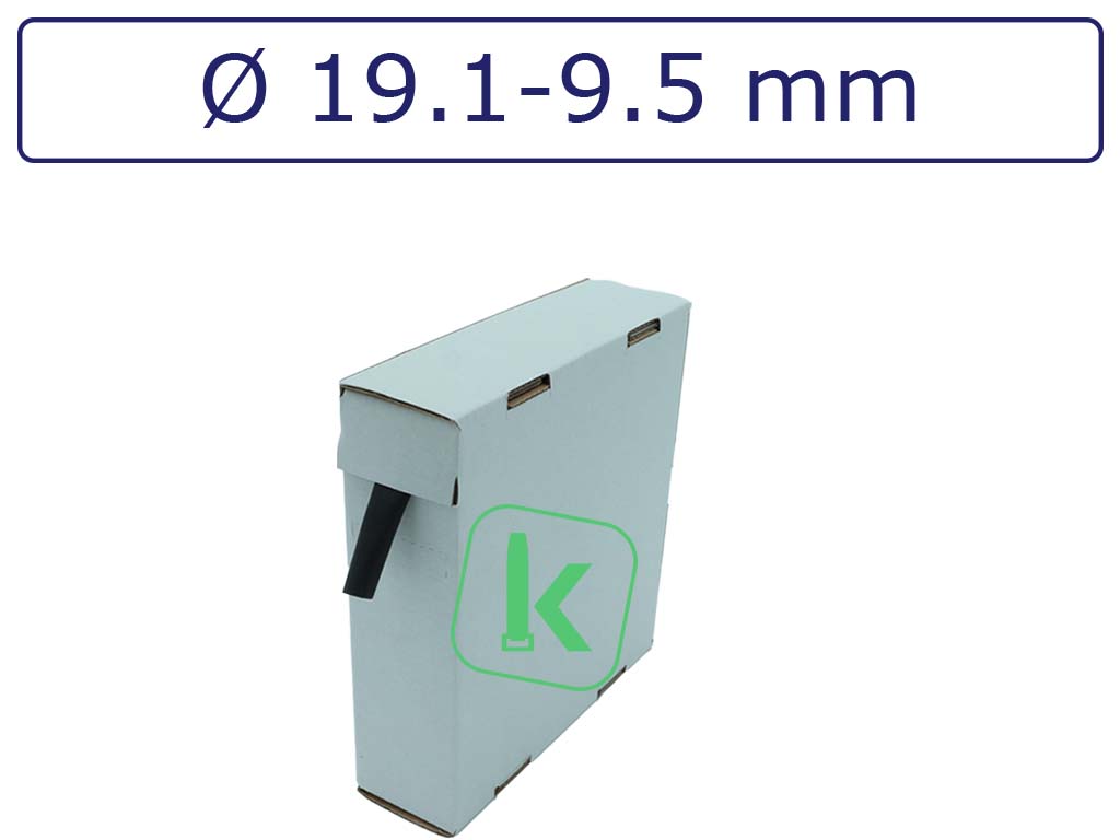 Krimpkous Zwart 19,1-9,5 mm Zwart UV Dunwandig krimpverhouding 2:1 (Box 5 meter) - PRO-TIE®