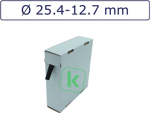 Krimpkous 25,4-12,7 mm Zwart UV Dunwandig krimpverhouding 2:1 (Box 3 meter)