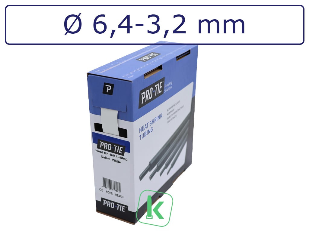 Krimpkous Wit 6,4-3,2 mm Wit Dunwandig krimpverhouding 2:1 (Box 10 meter) - PRO-TIE®