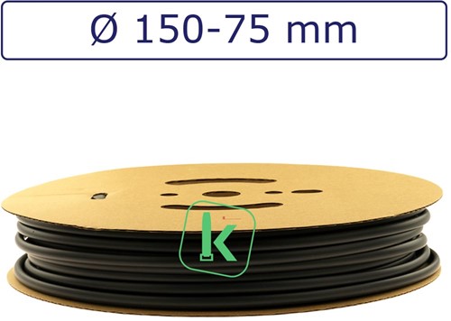 Krimpkous 150-75 mm Zwart UV Dunwandig krimpverhouding 2:1 (Rol 15 meter)