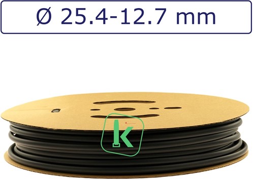 Krimpkous 25,4-12,7 mm Zwart UV Dunwandig krimpverhouding 2:1 (Rol 30 meter)