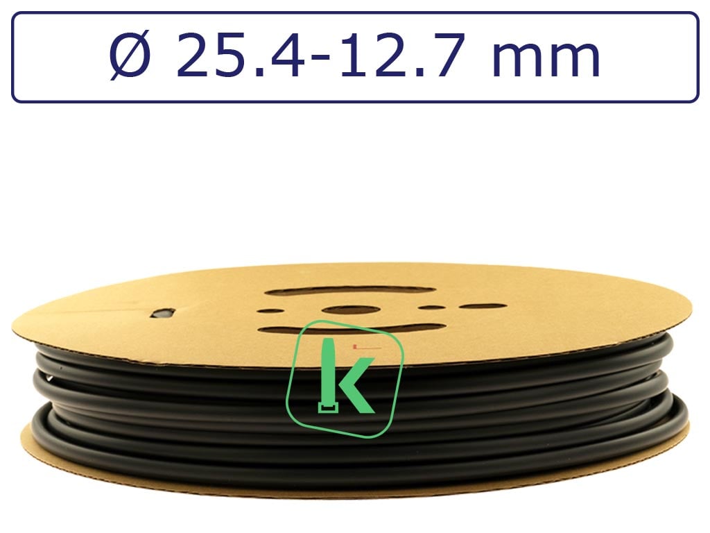Krimpkous Zwart 25,4-12,7 mm Zwart UV Dunwandig krimpverhouding 2:1 (Rol 50 meter) - PRO-TIE®