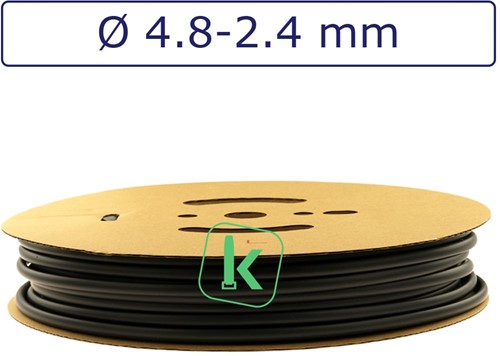 Krimpkous 4,8-2,4 mm Zwart UV Dunwandig krimpverhouding 2:1 (Rol 100 meter)