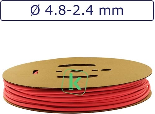 Krimpkous 4,8-2,4 mm Felrood Dunwandig krimpverhouding 2:1 (Rol 75 meter)