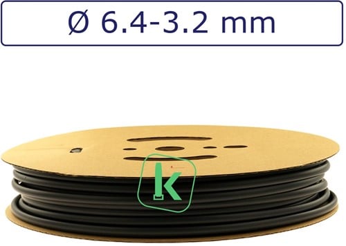 Krimpkous 6,4-3,2 mm Zwart UV Dunwandig krimpverhouding 2:1 (Rol 100 meter)