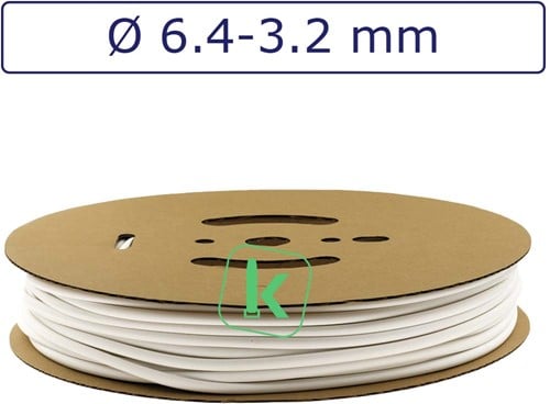 Krimpkous 6,4-3,2 mm Wit Dunwandig krimpverhouding 2:1 (Rol 75 meter)