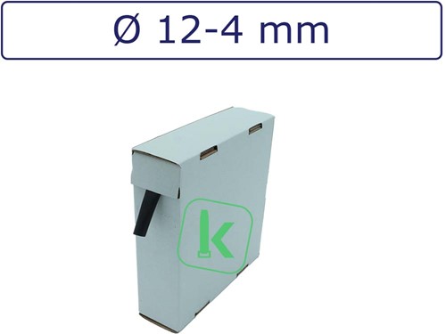Krimpkous 12-4 mm Zwart UV Dunwandig krimpverhouding 3:1 (Box 8 meter)