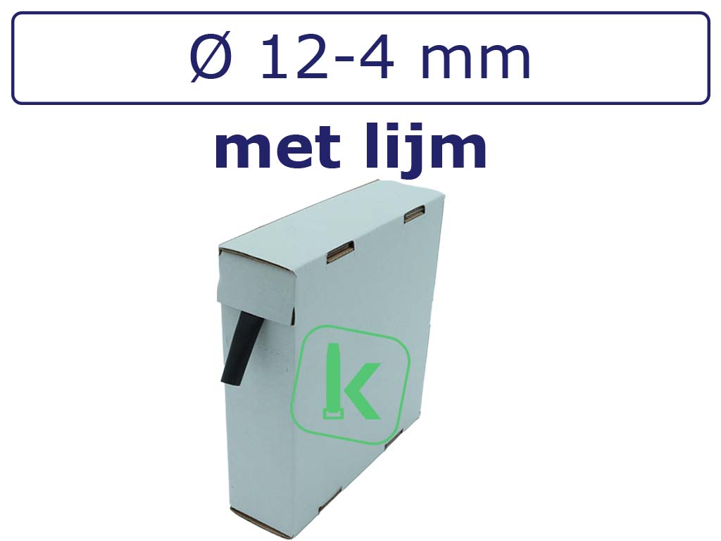 Krimpkous met Lijm Zwart 12-4 mm Zwart UV Dunwandig krimpverhouding 3:1 (Box 5 meter) - PRO-TIE®