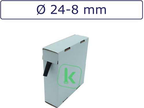 Krimpkous 24-8 mm Zwart UV Dunwandig krimpverhouding 3:1 (Box 3 meter)