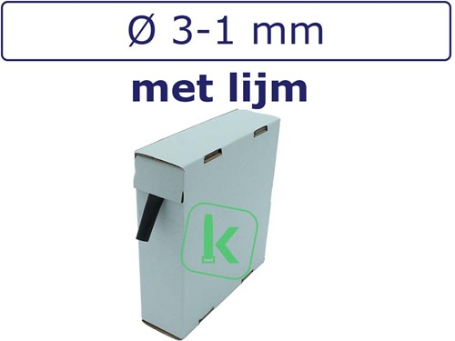 Krimpkous met Lijm 3-1 mm Zwart UV Dunwandig krimpverhouding 3:1 (Box 10 meter)