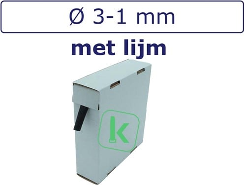 Krimpkous met Lijm 3-1 mm Zwart UV Dunwandig krimpverhouding 3:1 (Box 5 meter)