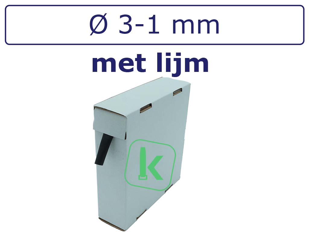 Krimpkous met Lijm Zwart 3-1 mm Zwart UV Dunwandig krimpverhouding 3:1 (Box 5 meter) - PRO-TIE®