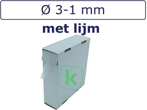 Krimpkous met Lijm 3-1 mm Transparant Dunwandig krimpverhouding 3:1 (Box 10 meter)