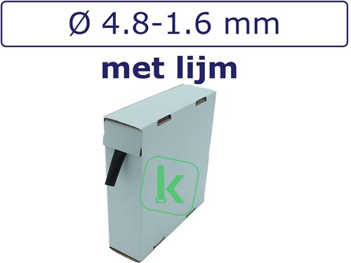 Krimpkous met Lijm 4,8-1,6 mm Zwart UV Dunwandig krimpverhouding 3:1 (Box 8 meter)