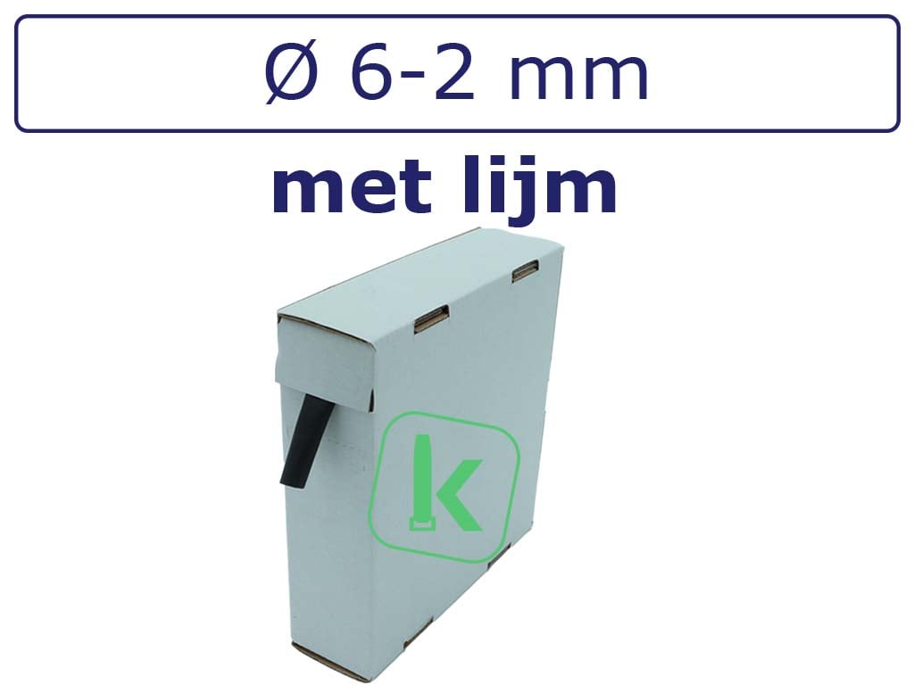 Krimpkous met Lijm Zwart 6-2 mm Zwart UV Dunwandig krimpverhouding 3:1 (Box 6 meter) - PRO-TIE®