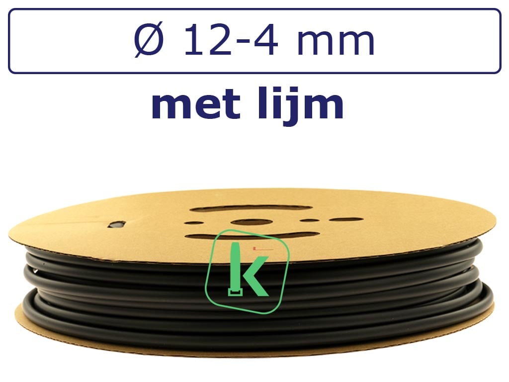 Krimpkous met Lijm Zwart 12-4 mm Zwart UV Dunwandig krimpverhouding 3:1 (Rol 30 meter) - PRO-TIE®