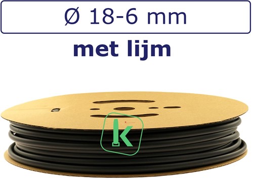 Krimpkous met Lijm 18-6 mm Zwart UV Dunwandig krimpverhouding 3:1 (Rol 30 meter)