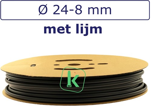 Krimpkous met Lijm 24-8 mm Zwart UV Dunwandig krimpverhouding 3:1 (Rol 25 meter)