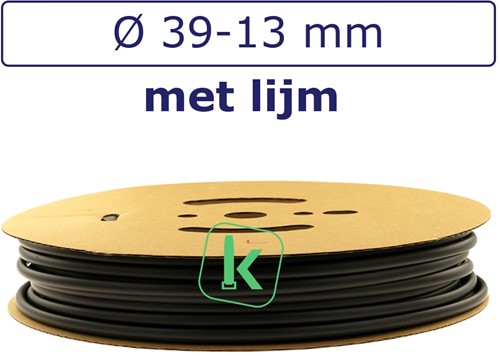 Krimpkous met Lijm 39-13 mm Zwart UV Dunwandig krimpverhouding 3:1 (Rol 30 meter)