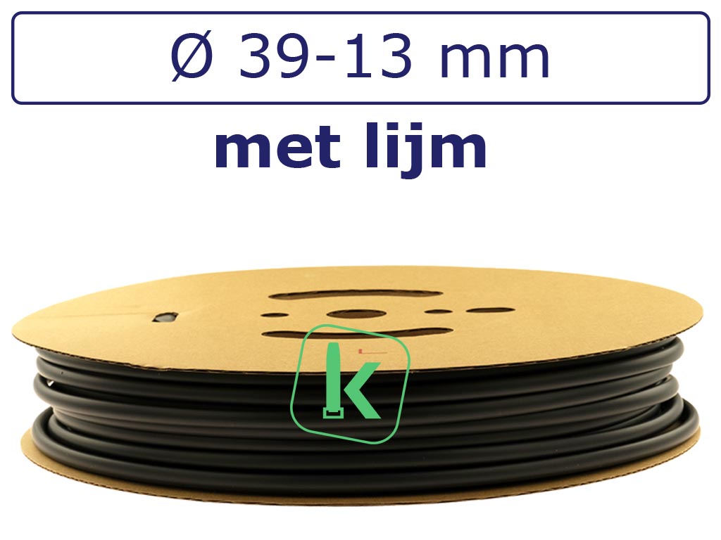 Krimpkous met Lijm Zwart 39-13 mm Zwart UV Dunwandig krimpverhouding 3:1 (Rol 25 meter) - PRO-TIE®