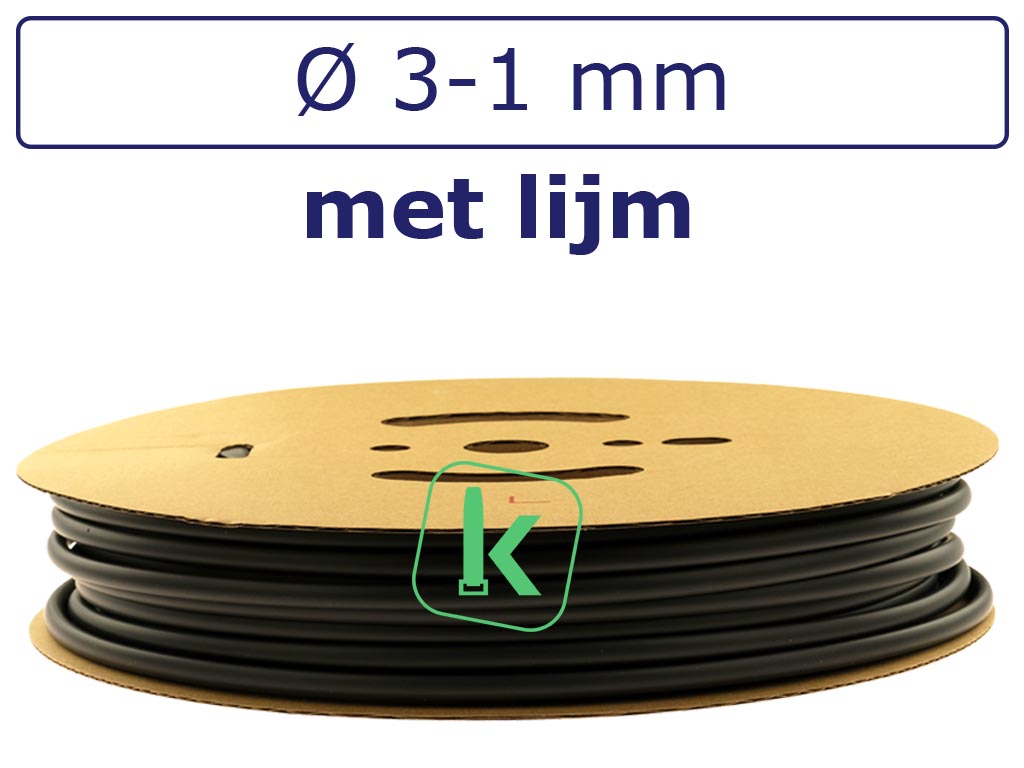 Krimpkous met Lijm Zwart 3-1 mm Zwart UV Dunwandig krimpverhouding 3:1 (Rol 150 meter) - PRO-TIE®