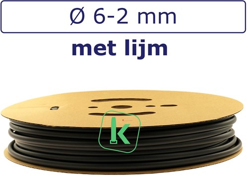 Krimpkous met Lijm 6-2 mm Zwart UV Dunwandig krimpverhouding 3:1 (Rol 75meter)