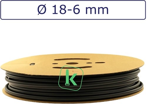 Krimpkous 18-6 mm Zwart UV Dunwandig krimpverhouding 3:1 (Rol 100 meter)