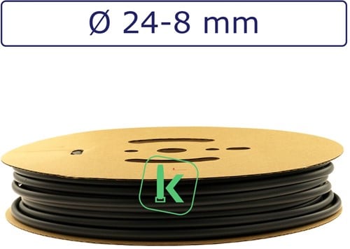 Krimpkous 24-8 mm Zwart UV Dunwandig krimpverhouding 3:1 (Rol 50 meter)