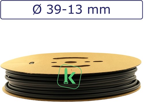Krimpkous 39-13 mm Zwart UV Dunwandig krimpverhouding 3:1 (Rol 50 meter)