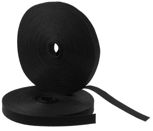 Klittenband back to back 25 mm breed Zwart UV bestendig (Rol 25 meter)-2