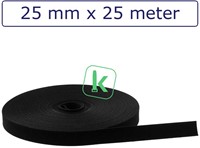 Klittenband back to back 25 mm breed Zwart UV bestendig (Rol 25 meter)