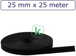 Klittenband back to back 25 mm breed Zwart UV bestendig (Rol 25 meter)