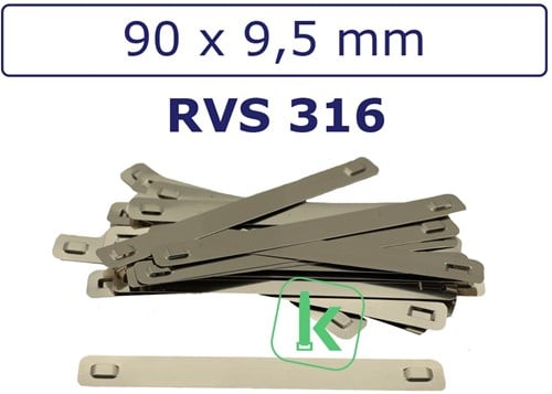 Labelplaatjes/Markeerplaatjes staal RVS type 316 - 90 x 9,5 mm (Zak 100 stuks)