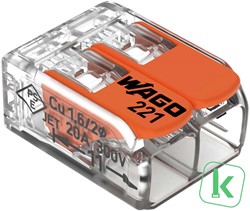 WAGO (221-412) Lasklem / verbindingsklem 2-voudig Max. 4mm2 met hendels, Transparant (Doos 100 stuks)