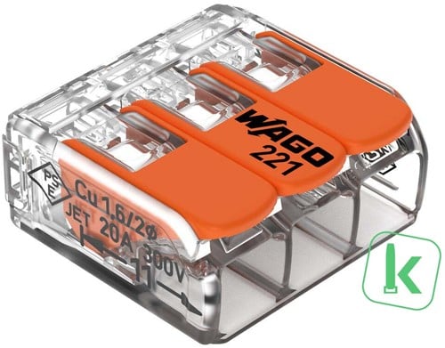 WAGO (221-413) Lasklem / verbindingsklem 3-voudig Max. 4mm2 met hendels, Transparant (Doos 50 stuks)