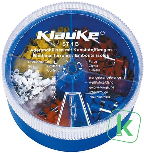 Klauke (ST 1 B) Assortiment / Strooidoos Adereindhulzen 0,5 - 2,5mm²  Geïsoleerd (Box 400 stuks)