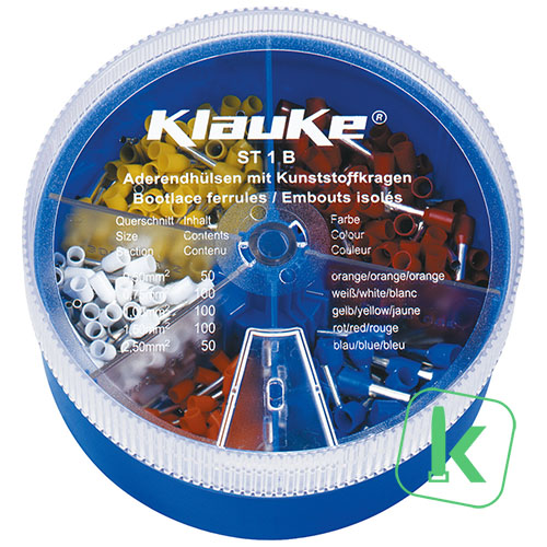 Klauke (ST 1 B) Assortiment / Strooidoos Adereindhulzen 0,5 - 2,5mm² Geïsoleerd (Box 400 stuks)