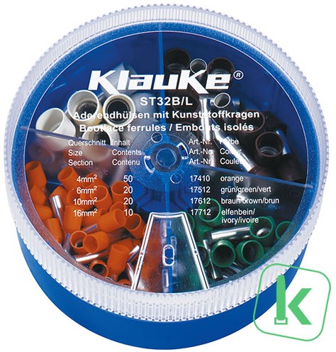 Klauke (ST 32 B) Assortiment / Strooidoos Adereindhulzen 4 - 16mm Geïsoleerd (Box 100 stuks) (Box 100 stuks)