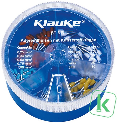 Klauke (ST 3 B) Assortiment / Strooidoos Adereindhulzen 0,25 - 1mm²  Geïsoleerd (Box 150 stuks)