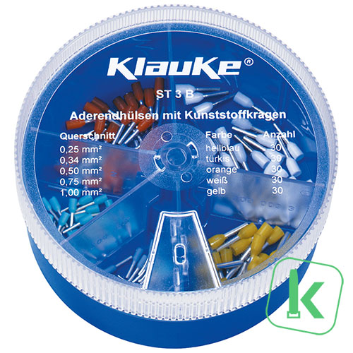 Klauke (ST 3 B) Assortiment / Strooidoos Adereindhulzen 0,25 - 1mm² Geïsoleerd (Box 150 stuks)