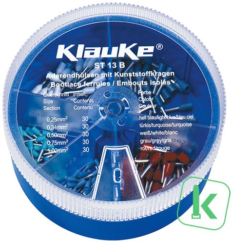 Klauke (ST 13 B) Assortiment / Strooidoos Adereindhulzen 0,25 - 1mm²  Geïsoleerd (Box 150 stuks)