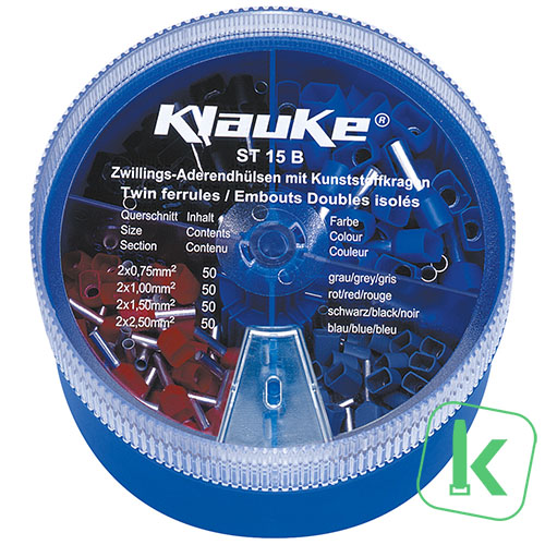 Klauke (ST 15 B) Assortiment / Strooidoos Twin - Adereindhulzen 0,75 - 2,5mm² Geïsoleerd (Box 200 stuks)