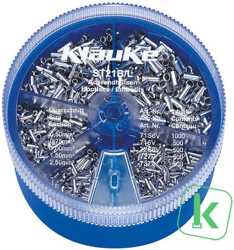 Klauke (ST 21 B) Assortiment / Strooidoos Adereindhulzen 0,5 - 2,5mm²  Ongeïsoleerd (Box 3.000 stuks)