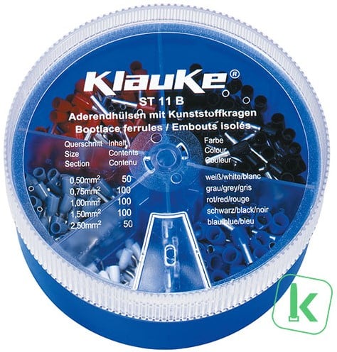 Klauke (ST 11 B) Assortiment / Strooidoos Adereindhulzen 0,5 - 2,5mm² Geïsoleerd (Box 400 stuks)