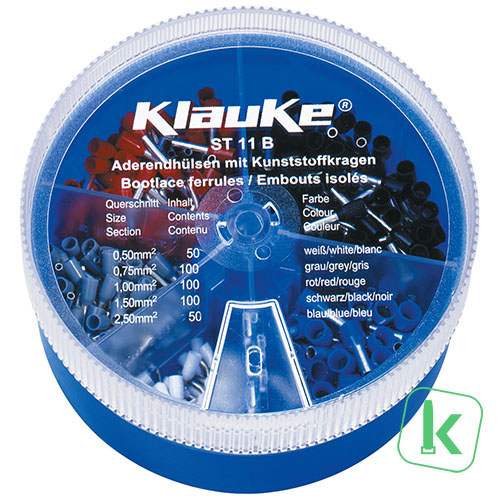 Klauke (ST 11 B) Assortiment / Strooidoos Adereindhulzen 0,5 - 2,5mm² Geïsoleerd (Box 400 stuks)