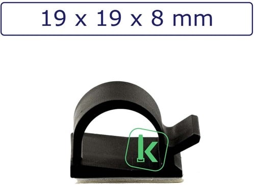 Zelfklevende kabelclips/kabelklemmen 19 x 19 x 8 mm Zwart UV bestendig (Zak 100 stuks)
