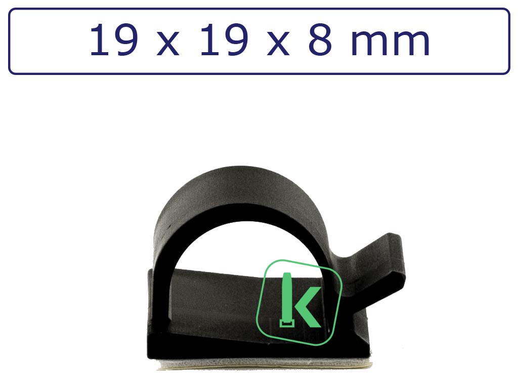 Zelfklevende kabelclips/kabelklemmen 19 x 19 x 8 mm Zwart UV bestendig (Zak 100 stuks)