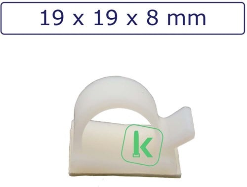 Zelfklevende kabelclips/kabelklemmen 19 x 19 x 8 mm Wit naturel (Zak 100 stuks)
