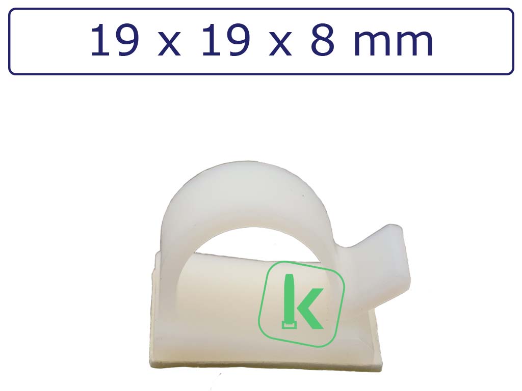 Zelfklevende kabelclips/kabelklemmen 19 x 19 x 8 mm Wit naturel (Zak 100 stuks)