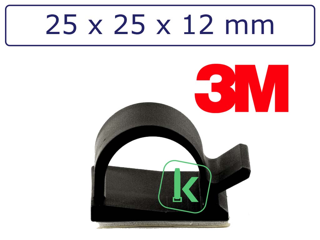 3M Zelfklevende kabelclips/kabelklemmen 25 x 25 x 12 mm Zwart UV bestendig (Zak 100 stuks) Zwart